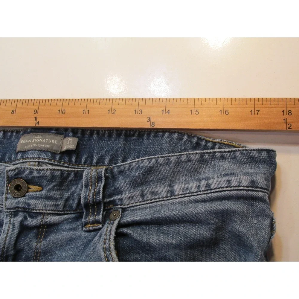 LL BEAN SIGNATURE Slim Straight Jeans Men 34x34 Blue Denim Mid Rise Stretch
